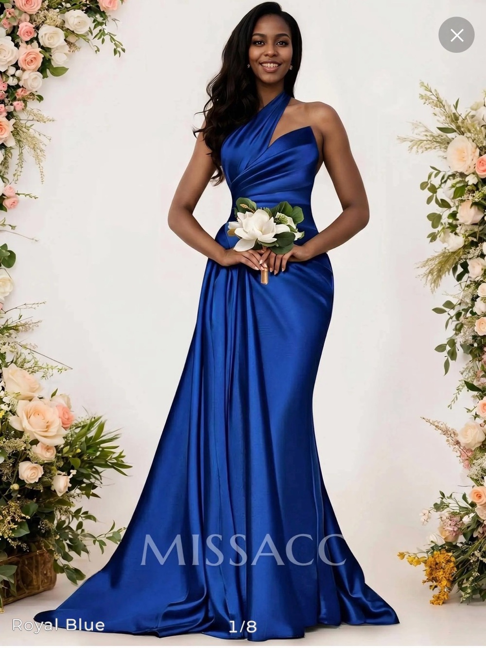 Royal Blue One-Shoulder Satin Evening Gown